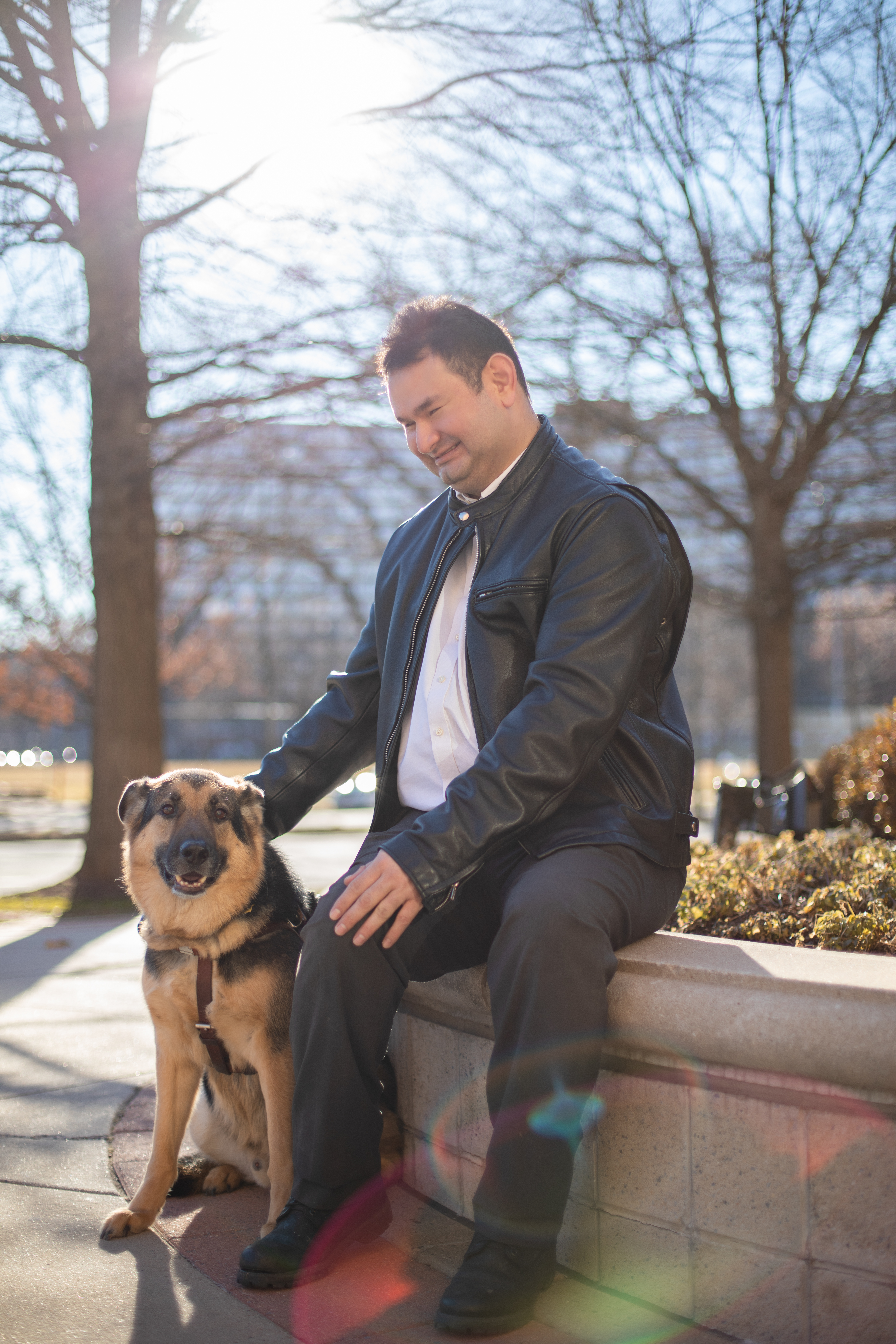 Joe and Matthew, a Seeing Eye dog