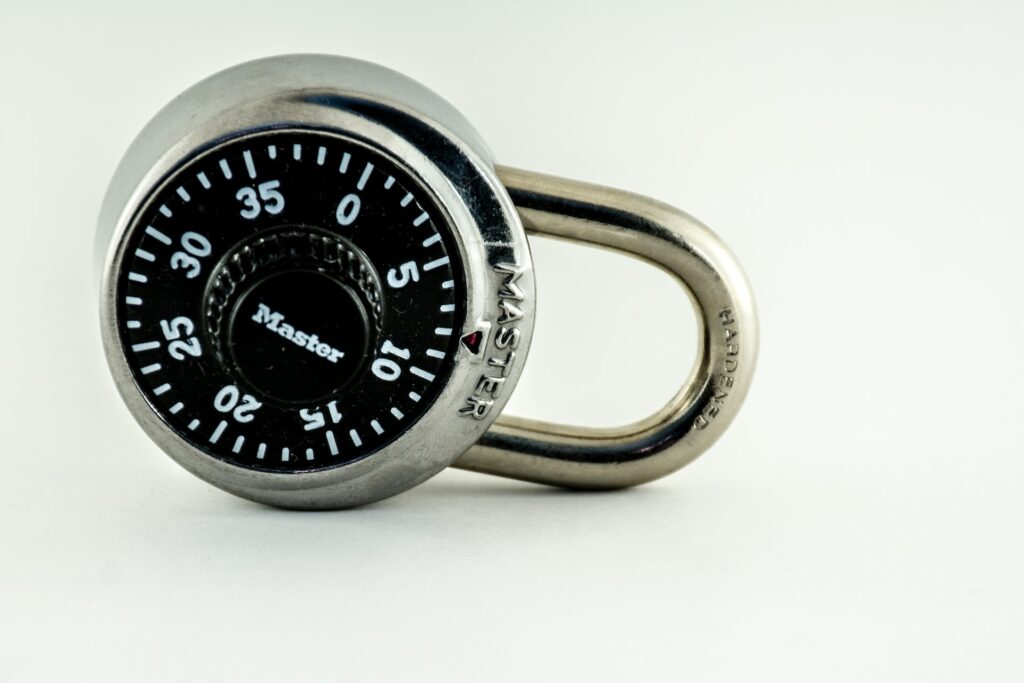 Silver and black combination lock